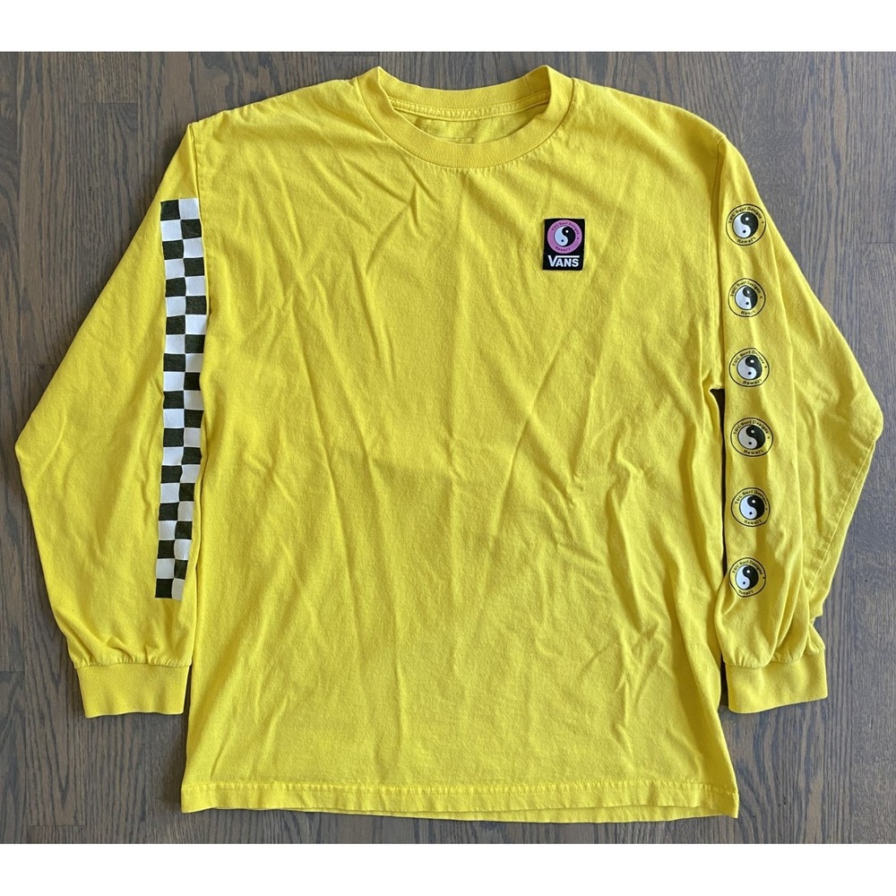 VANS TOWN & COUNTRY Yellow Yin Yang Checkerd Surf Long Sleeve Men Size L RARE